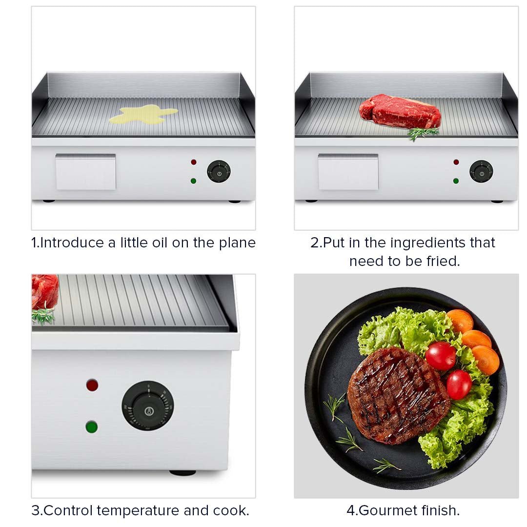 SOGA 2200W Stainless Steel Ribbed Griddle Commercial Grill BBQ Hot Plate 56*48*23 - Outdoorium