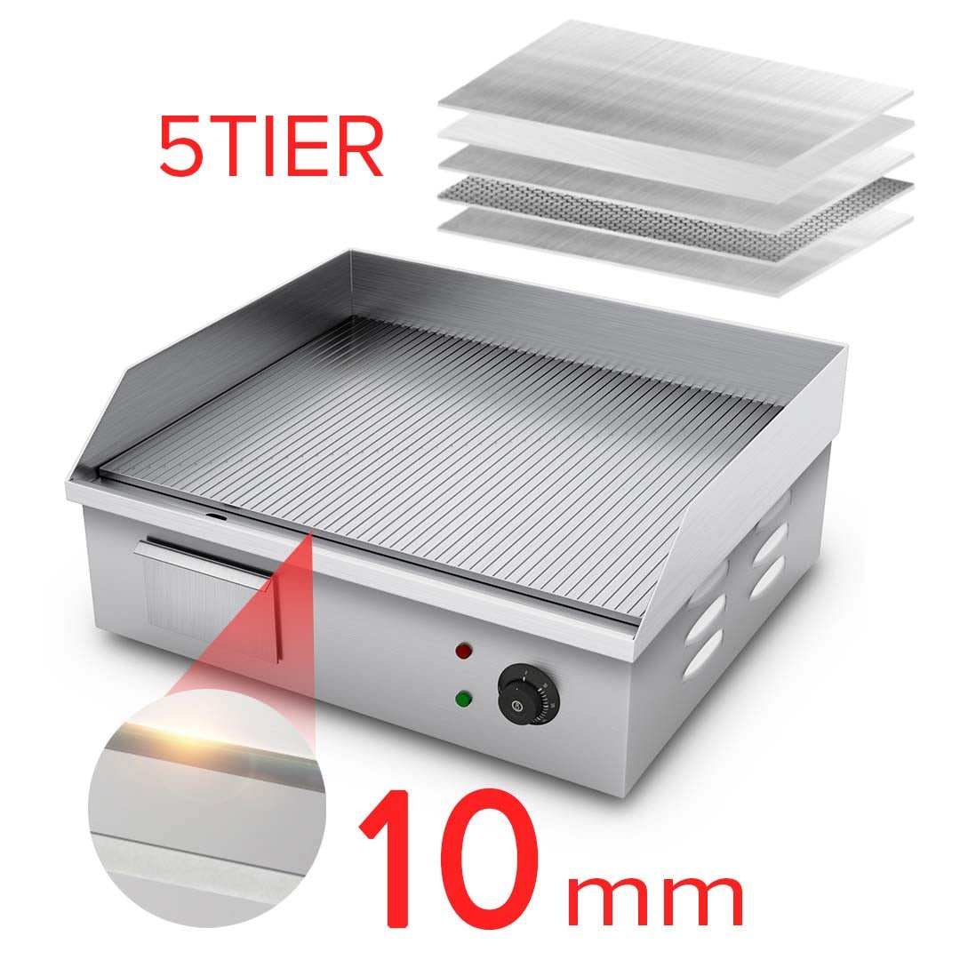 SOGA 2200W Stainless Steel Ribbed Griddle Commercial Grill BBQ Hot Plate 56*48*23 - Outdoorium