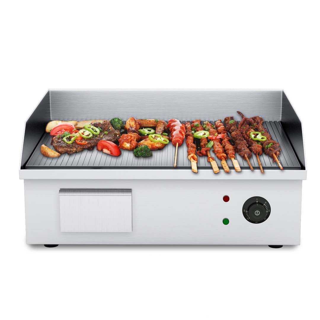 SOGA 2200W Stainless Steel Ribbed Griddle Commercial Grill BBQ Hot Plate 56*48*23 - Outdoorium