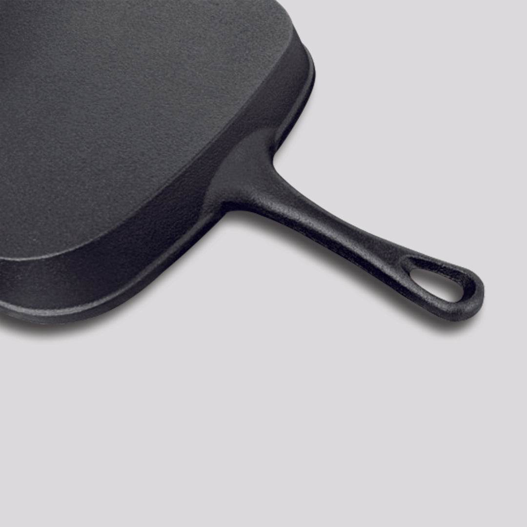 SOGA 23.5cm Square Ribbed Cast Iron Frying Pan Skillet Steak Sizzle Platter with Handle | Outdoorium
