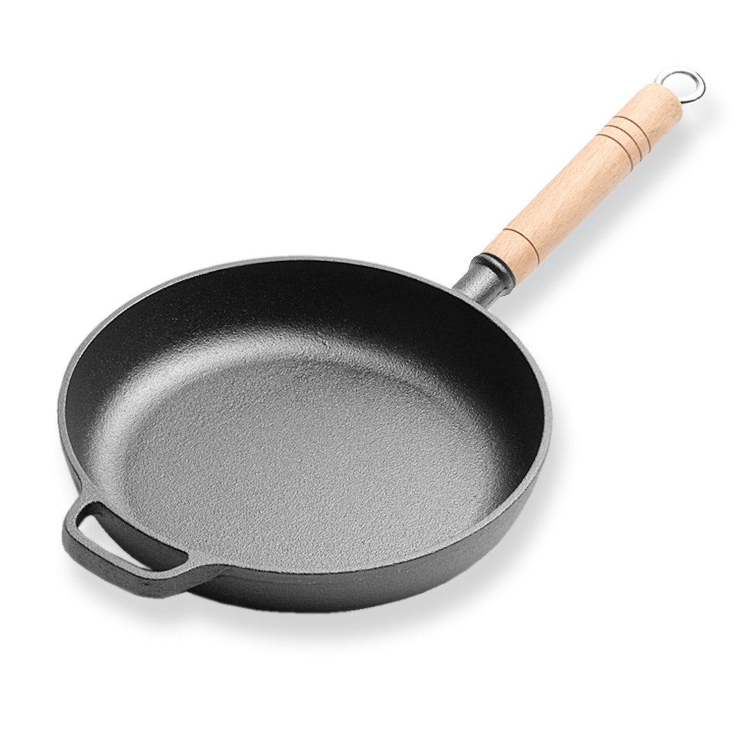 SOGA 25cm Round Cast Iron Frying Pan Skillet Steak Sizzle Platter with Helper Handle - Outdoorium