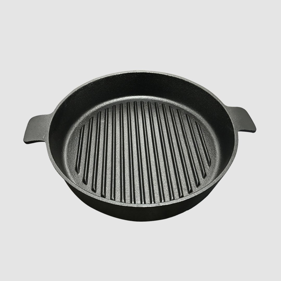 SOGA 25cm Round Ribbed Cast Iron Frying Pan Skillet Steak Sizzle Platter with Handle - Outdoorium