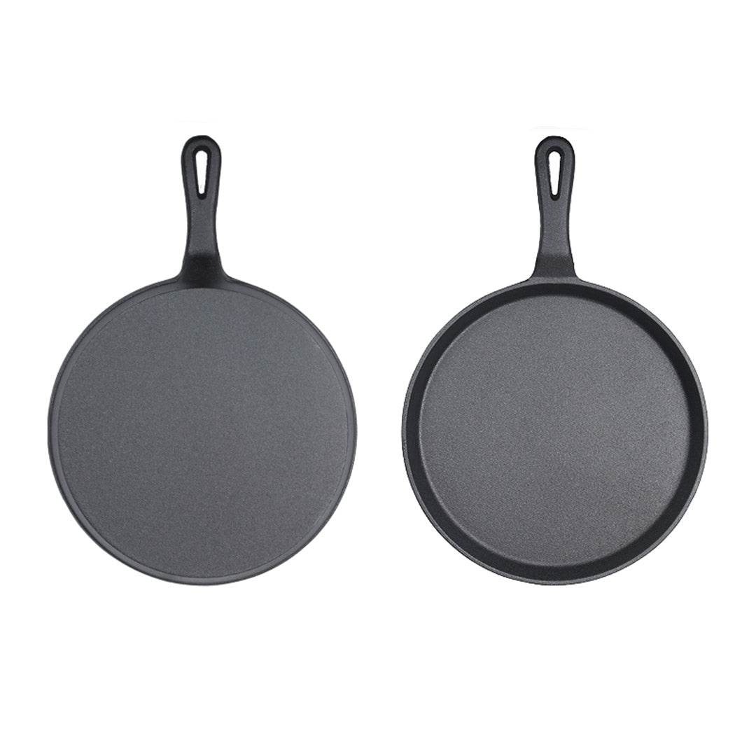 SOGA 26cm Round Cast Iron Frying Pan Skillet Griddle Sizzle Platter - Outdoorium