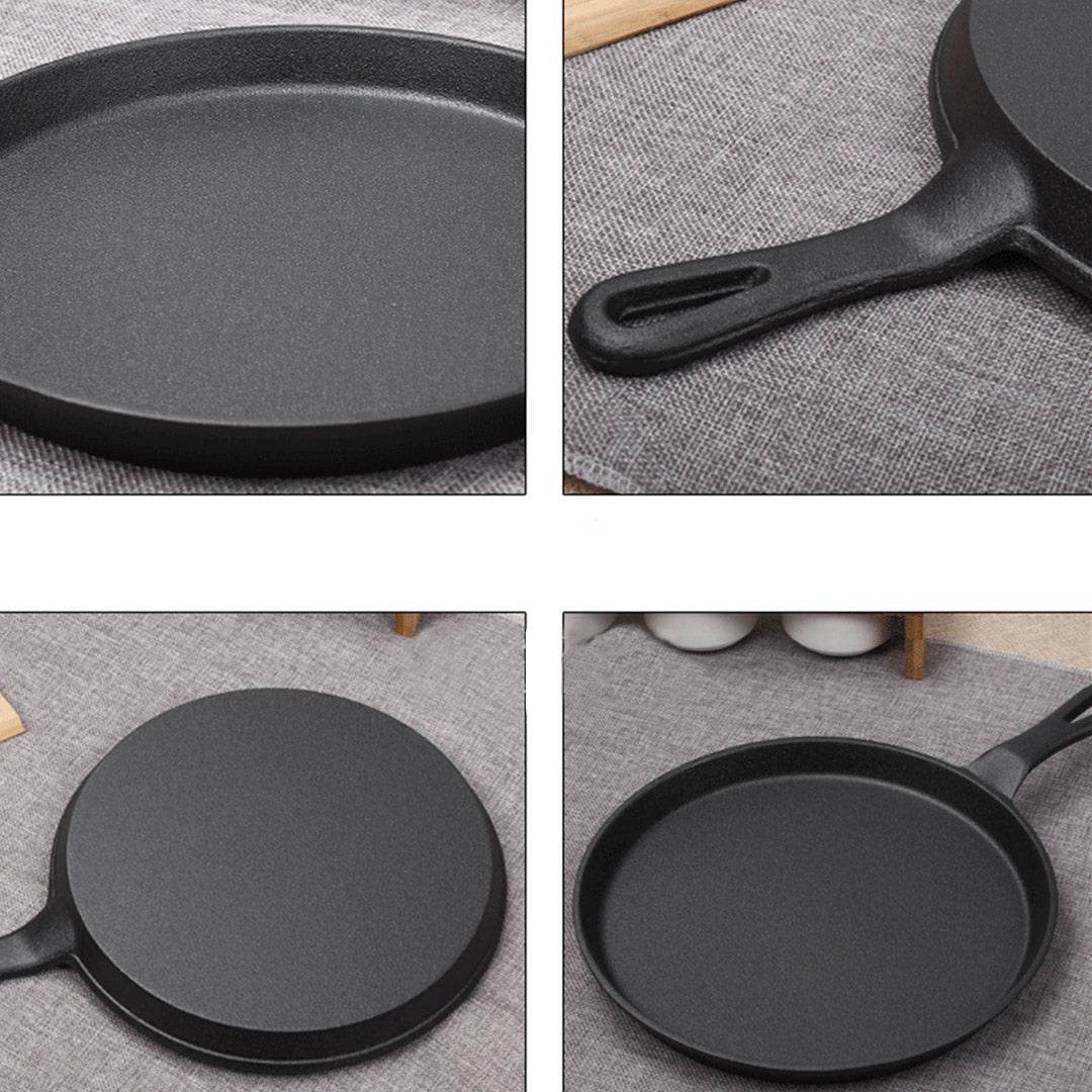 SOGA 26cm Round Cast Iron Frying Pan Skillet Griddle Sizzle Platter - Outdoorium
