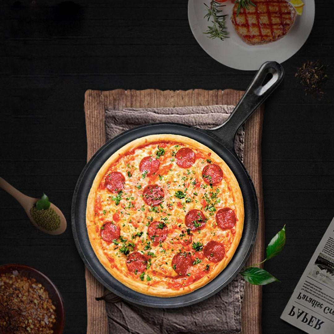SOGA 26cm Round Cast Iron Frying Pan Skillet Griddle Sizzle Platter - Outdoorium