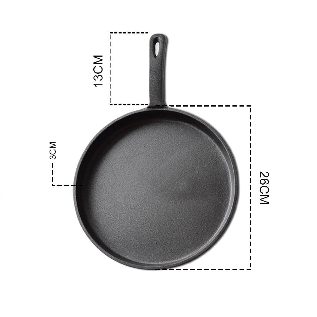 SOGA 26cm Round Cast Iron Frying Pan Skillet Griddle Sizzle Platter - Outdoorium