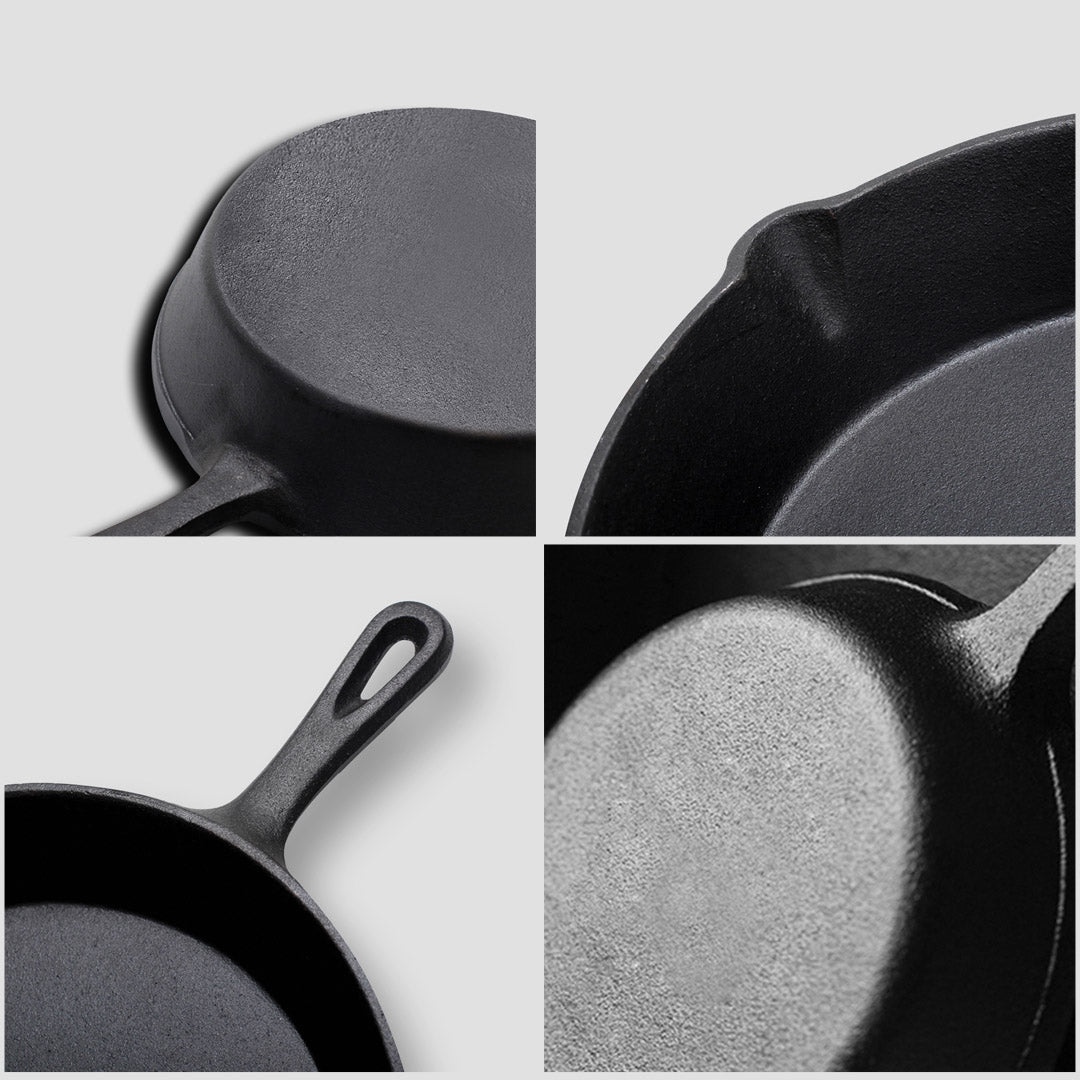 SOGA 26cm Round Cast Iron Frying Pan Skillet Steak Sizzle Platter with Handle - Outdoorium