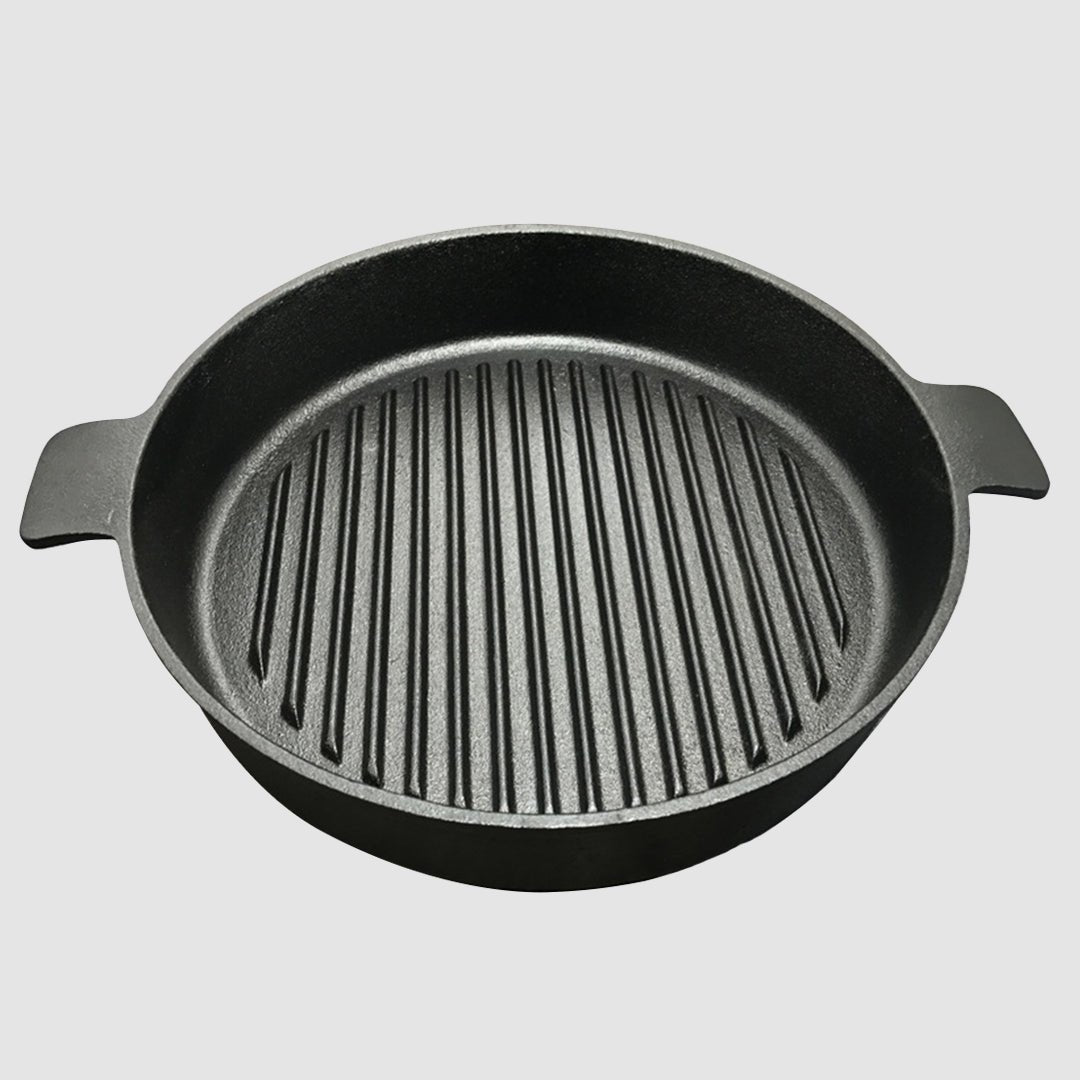 SOGA 26cm Round Ribbed Cast Iron Frying Pan Skillet Steak Sizzle Platter with Handle - Outdoorium