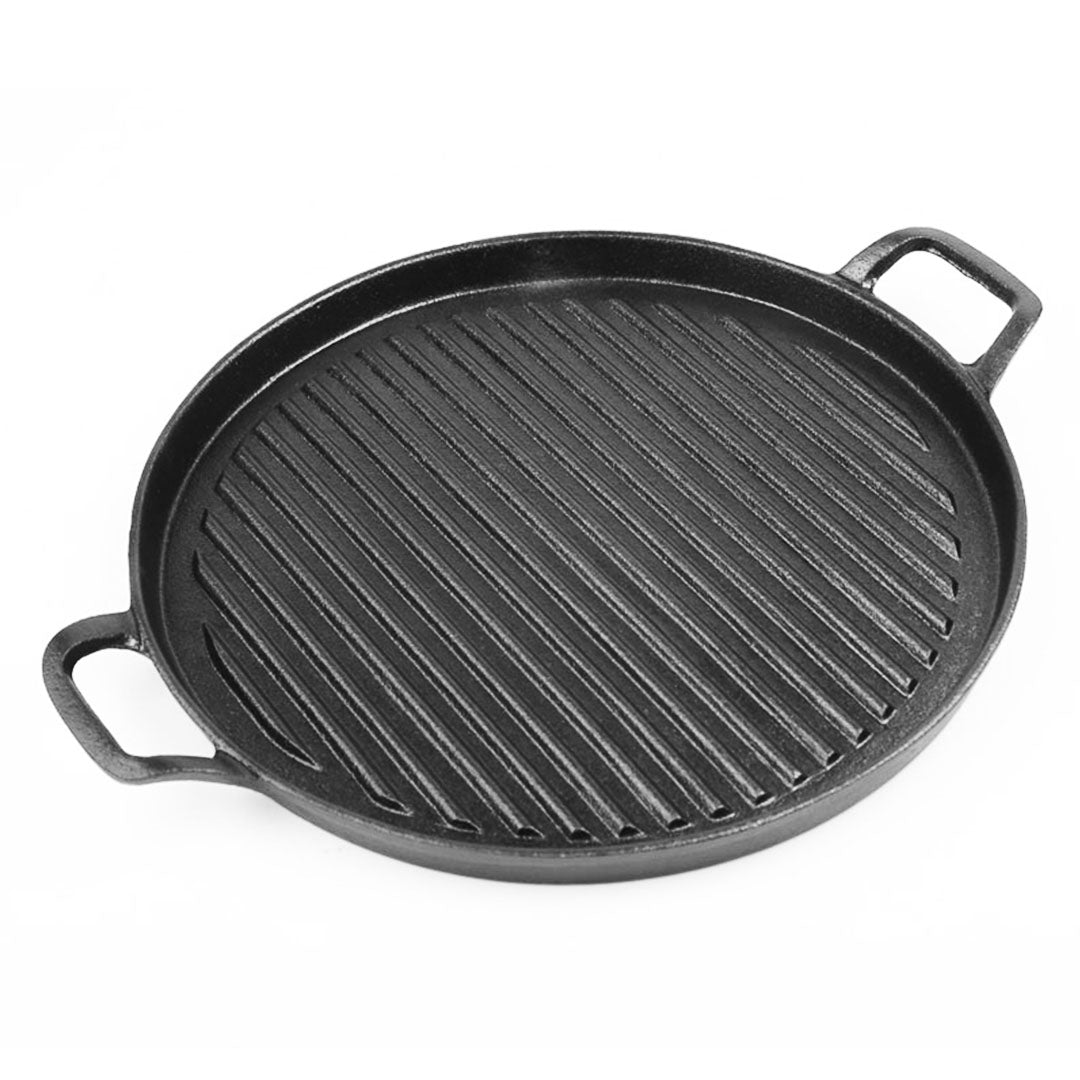 SOGA 28cm Ribbed Cast Iron Frying Pan Skillet Coating Steak Sizzle Platter - Outdoorium