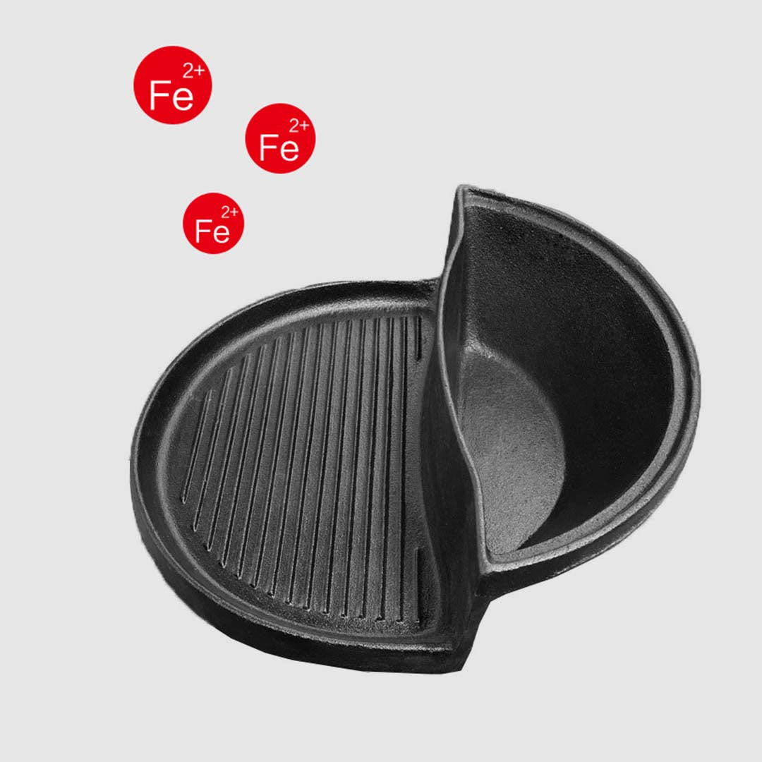 SOGA 2X 2 in 1 Cast Iron Ribbed Fry Pan Skillet Griddle BBQ and Steamboat Hot Pot - Outdoorium