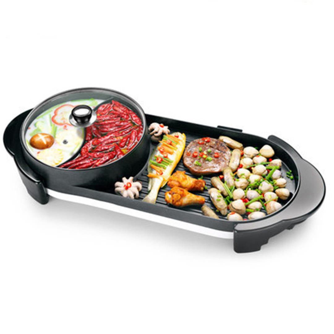 SOGA 2X 2 in 1 Electric Non-Stick BBQ Teppanyaki Grill Plate Steamboat Dual Sided Hotpot - Outdoorium