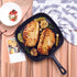 SOGA 2X 23.5cm Square Ribbed Cast Iron Frying Pan Skillet Steak Sizzle Platter with Handle - Outdoorium