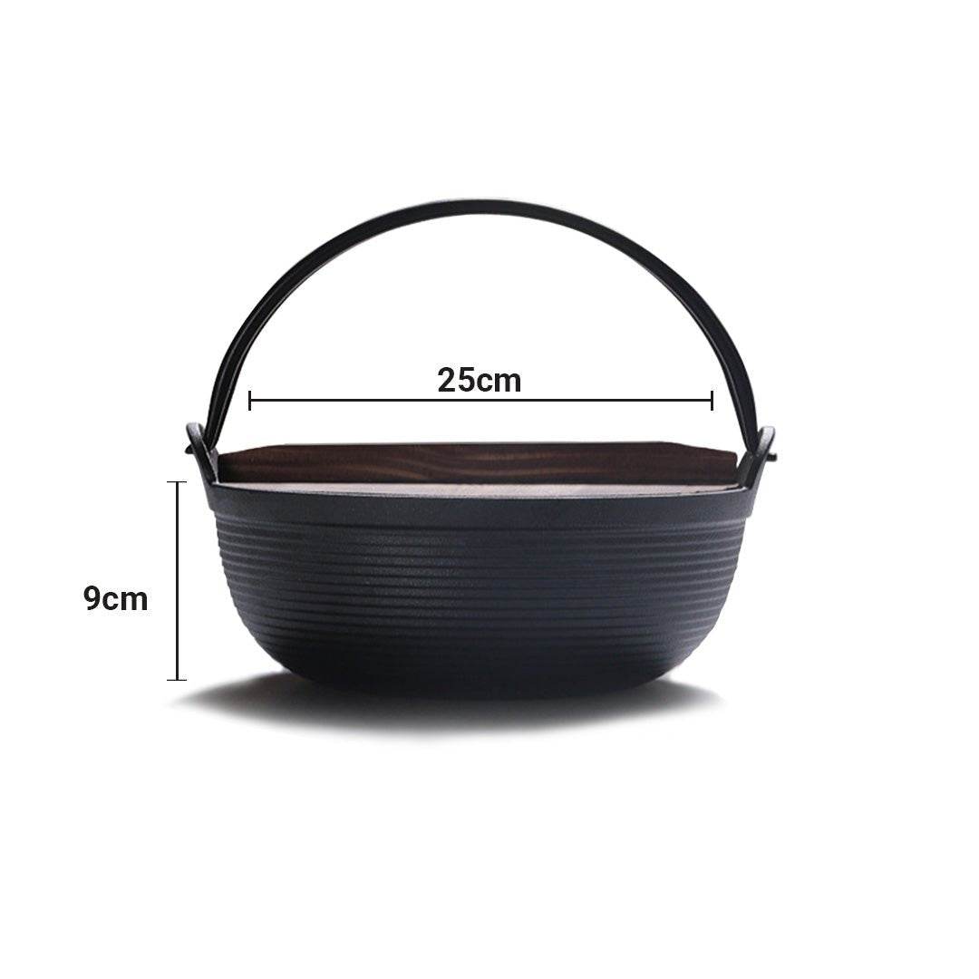 SOGA 2X 25cm Cast Iron Japanese Style Sukiyaki Tetsu Nabe Shabu Hot Pot with Wooden Lid - Outdoorium