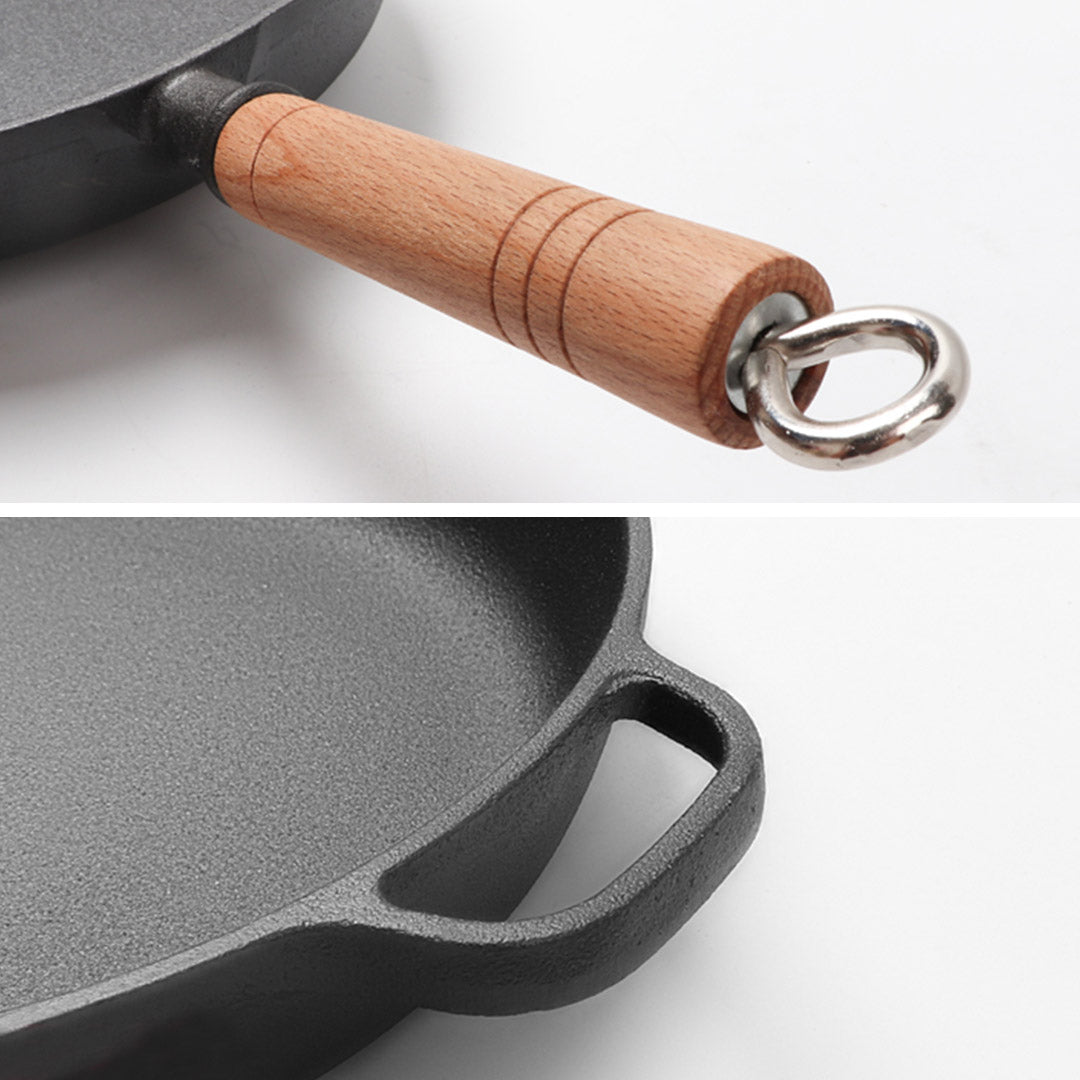 SOGA 2X 25cm Round Cast Iron Frying Pan Skillet Steak Sizzle Platter with Helper Handle - Outdoorium
