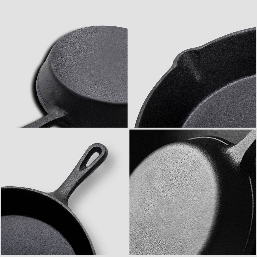 SOGA 2X 26cm Round Cast Iron Frying Pan Skillet Steak Sizzle Platter with Handle - Outdoorium