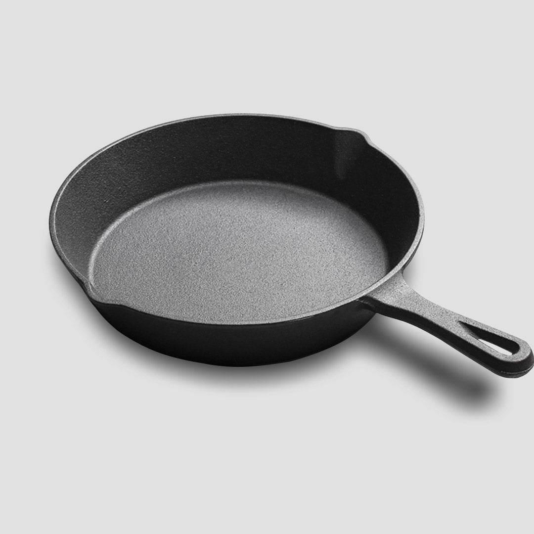 SOGA 2X 26cm Round Cast Iron Frying Pan Skillet Steak Sizzle Platter with Handle - Outdoorium