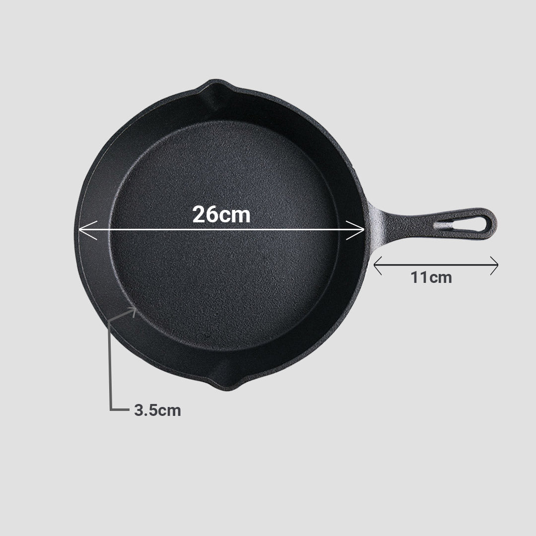 SOGA 2X 26cm Round Cast Iron Frying Pan Skillet Steak Sizzle Platter with Handle - Outdoorium