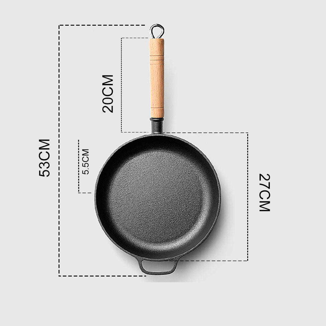 SOGA 2X 27cm Round Cast Iron Frying Pan Skillet Steak Sizzle Platter with Helper Handle - Outdoorium