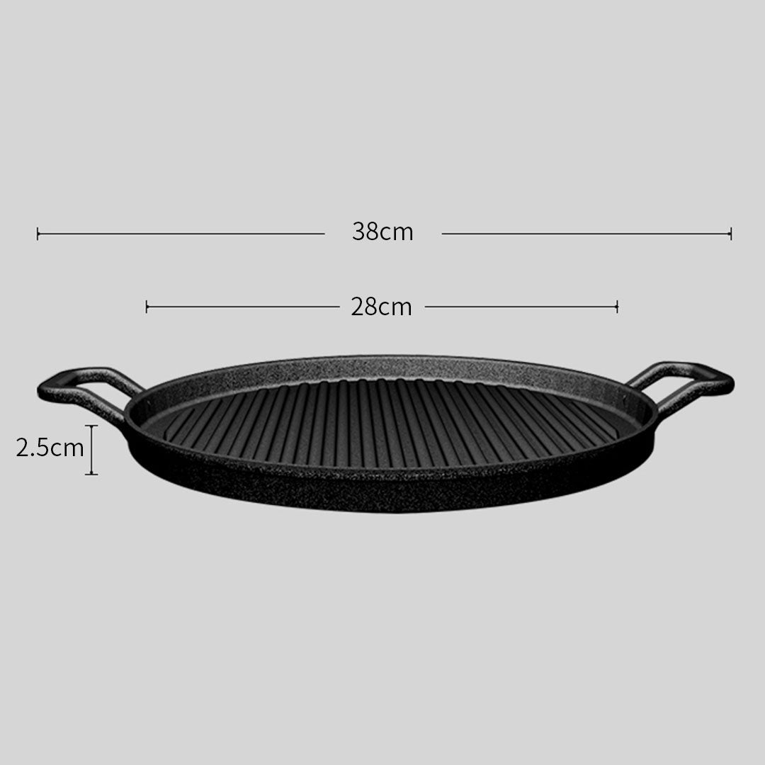 SOGA 2X 28cm Ribbed Cast Iron Frying Pan Skillet Coating Steak Sizzle Platter - Outdoorium