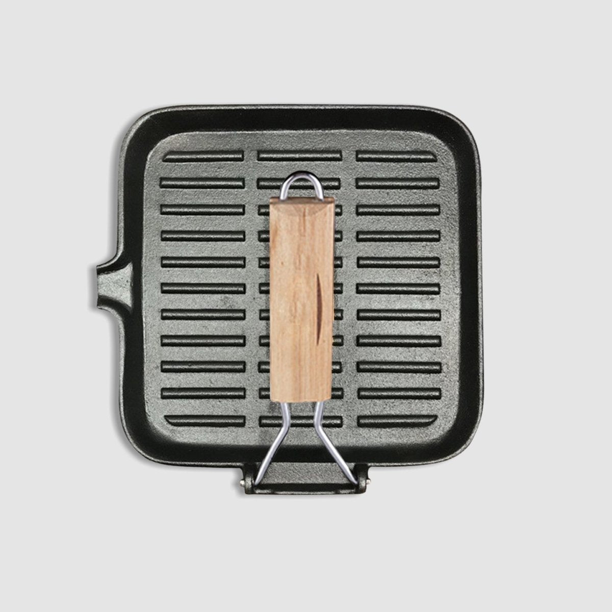 SOGA 2X 28cm Ribbed Cast Iron Square Steak Frying Grill Skillet Pan with Folding Wooden Handle - Outdoorium