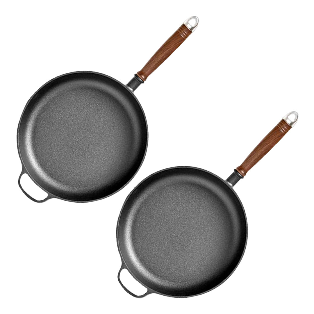 SOGA 2X 29cm Round Cast Iron Frying Pan Skillet Steak Sizzle Platter with Helper Handle - Outdoorium