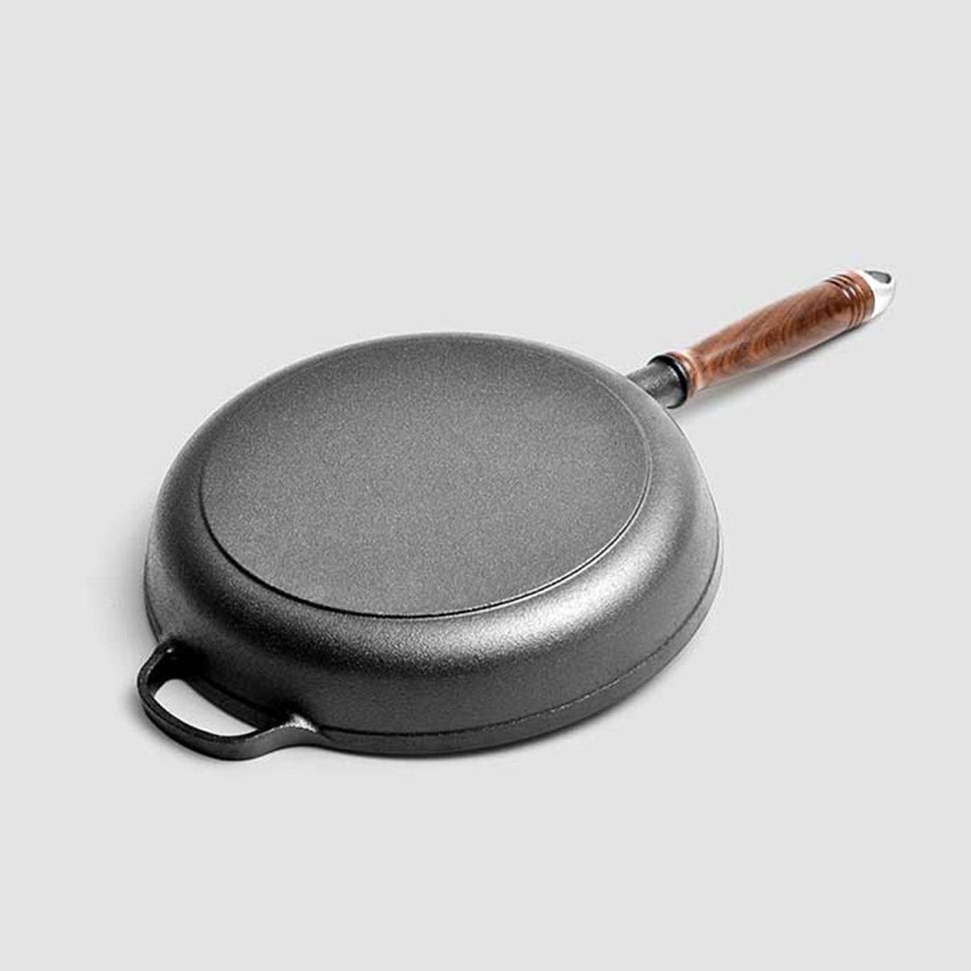 SOGA 2X 29cm Round Cast Iron Frying Pan Skillet Steak Sizzle Platter with Helper Handle - Outdoorium