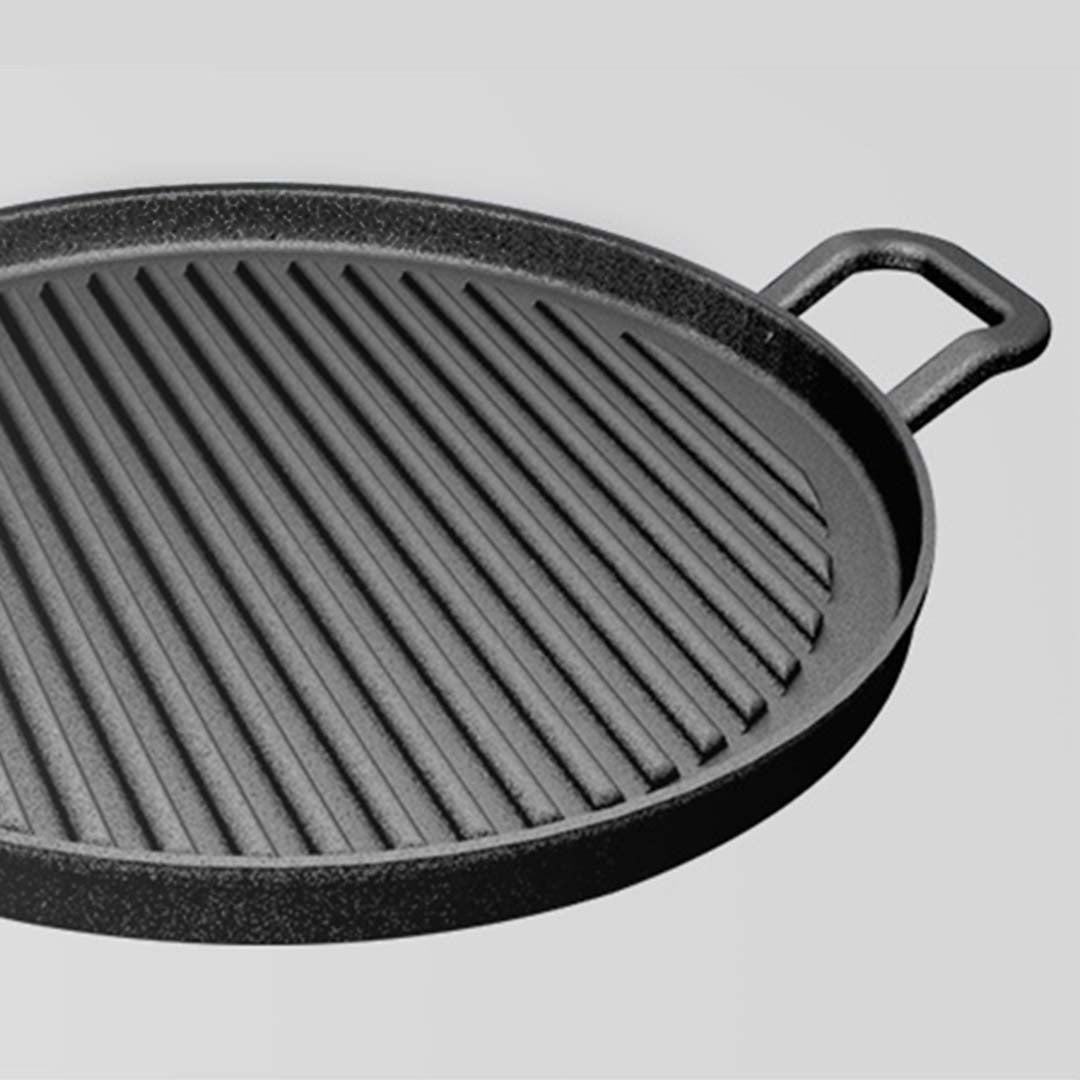 SOGA 2X 30cm Ribbed Cast Iron Frying Pan Skillet Steak Sizzle Platter - Outdoorium