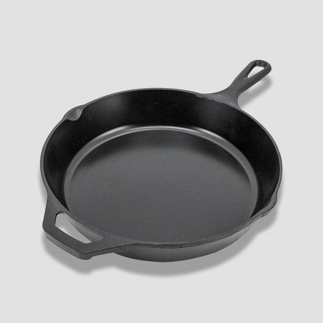 SOGA 2X 30cm Round Cast Iron Frying Pan Skillet Steak Sizzle Platter with Helper Handle - Outdoorium