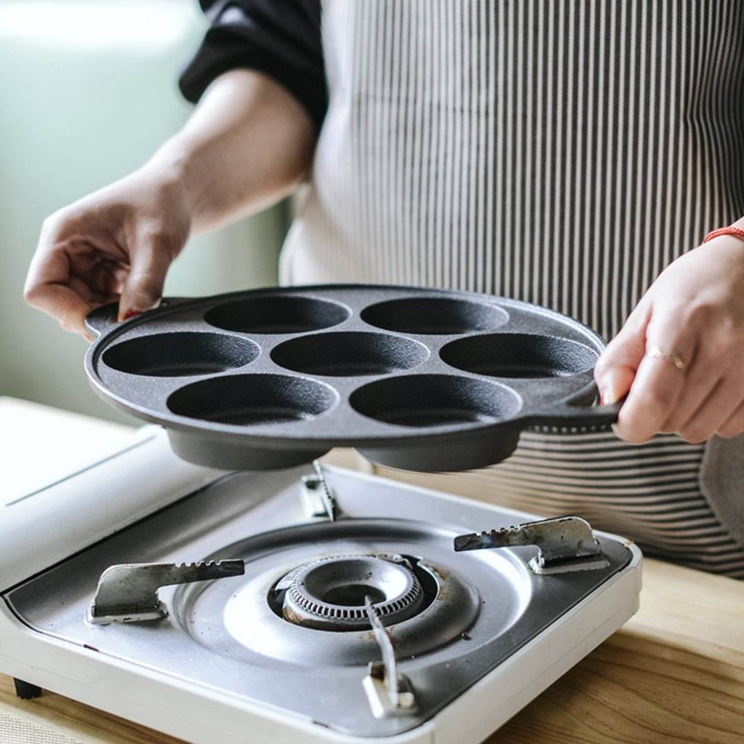 SOGA 2X 31.5cm Cast Iron Takoyaki Fry Pan Octopus Balls Maker 7 Hole Cavities Grill Mold - Outdoorium