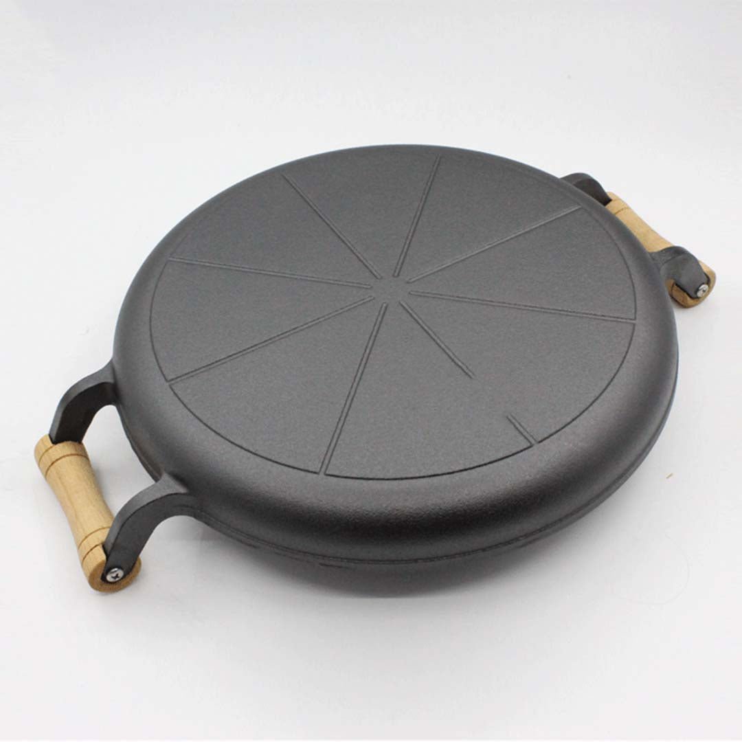 SOGA 2X 31cm Cast Iron Frying Pan Skillet Steak Sizzle Fry Platter With Wooden Handle No Lid - Outdoorium