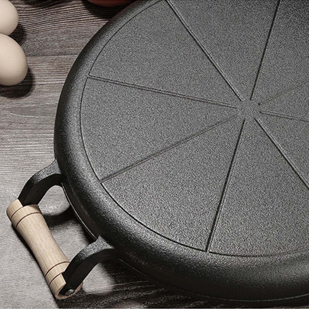 SOGA 2X 35cm Cast Iron Frying Pan Skillet Steak Sizzle Fry Platter With Wooden Handle No Lid - Outdoorium