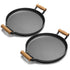 SOGA 2X 35cm Cast Iron Frying Pan Skillet Steak Sizzle Fry Platter With Wooden Handle No Lid - Outdoorium