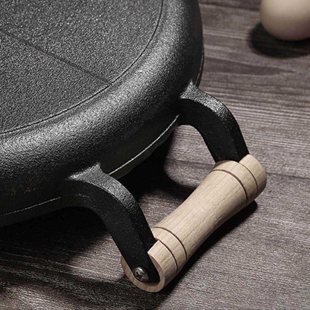 SOGA 2X 35cm Cast Iron Frying Pan Skillet Steak Sizzle Fry Platter With Wooden Handle No Lid - Outdoorium