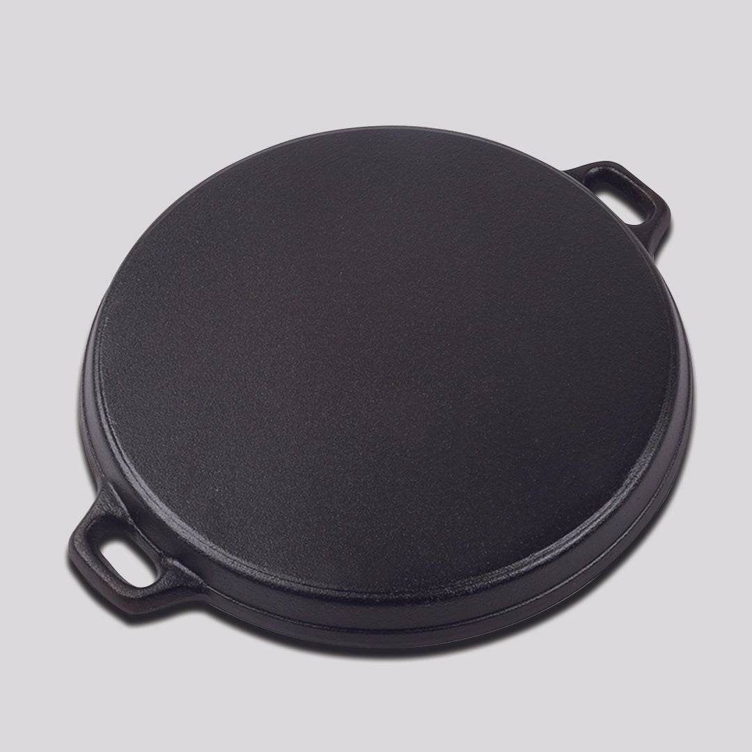 SOGA 2X 35cm Round Ribbed Cast Iron Frying Pan Skillet Steak Sizzle Platter with Handle | Outdoorium