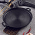 SOGA 2X 35cm Round Ribbed Cast Iron Frying Pan Skillet Steak Sizzle Platter with Handle | Outdoorium