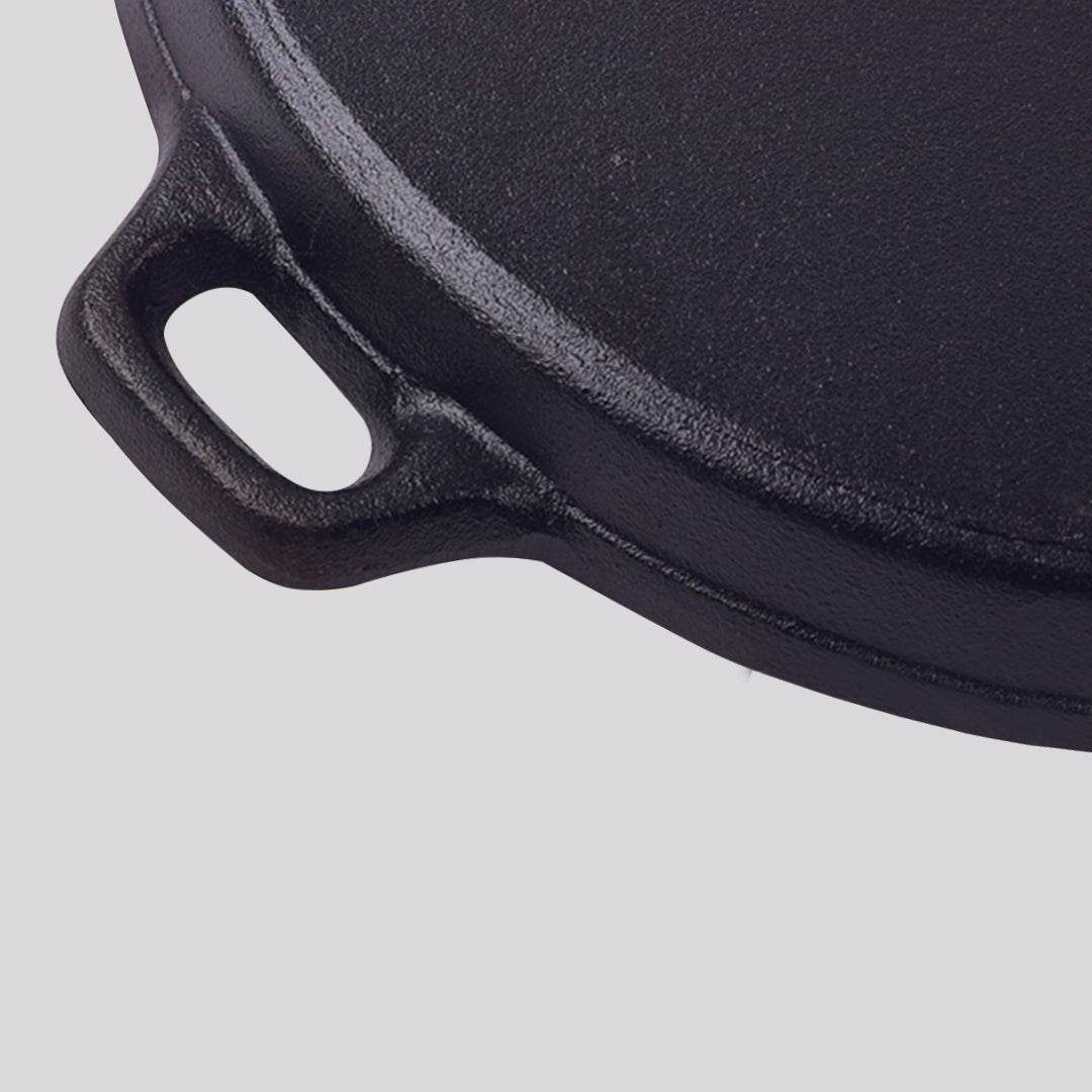 SOGA 2X 35cm Round Ribbed Cast Iron Frying Pan Skillet Steak Sizzle Platter with Handle | Outdoorium