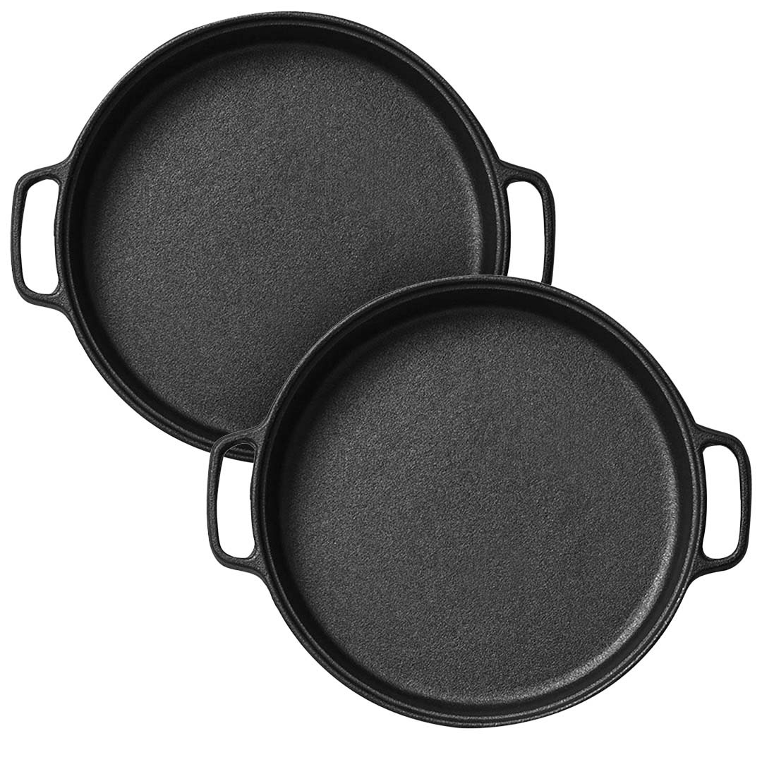 SOGA 2x Cast Iron Frying Pan Skillet Coating Steak Sizzle Platter 30cm - Outdoorium