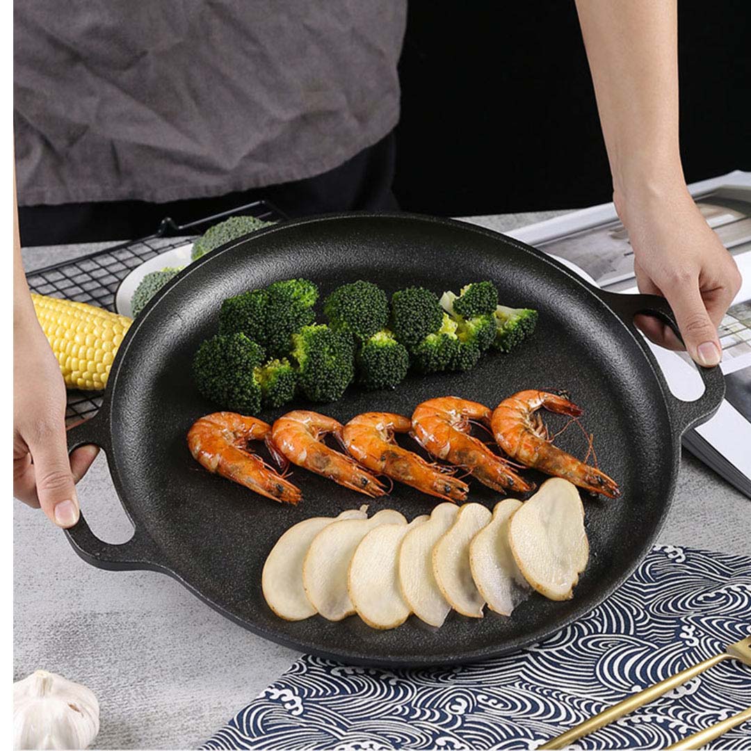 SOGA 2x Cast Iron Frying Pan Skillet Coating Steak Sizzle Platter 30cm - Outdoorium