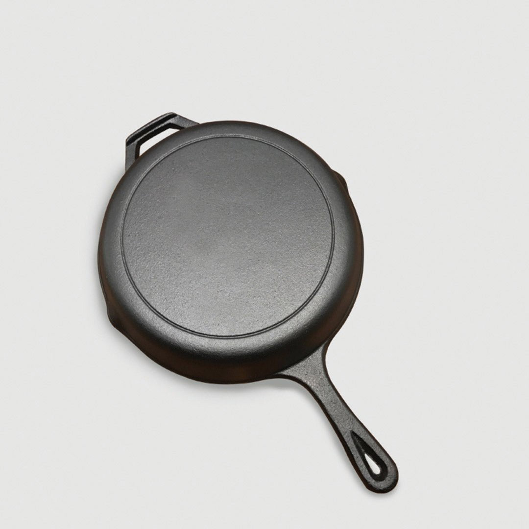 SOGA 30cm Round Cast Iron Frying Pan Skillet Steak Sizzle Platter with Helper Handle - Outdoorium
