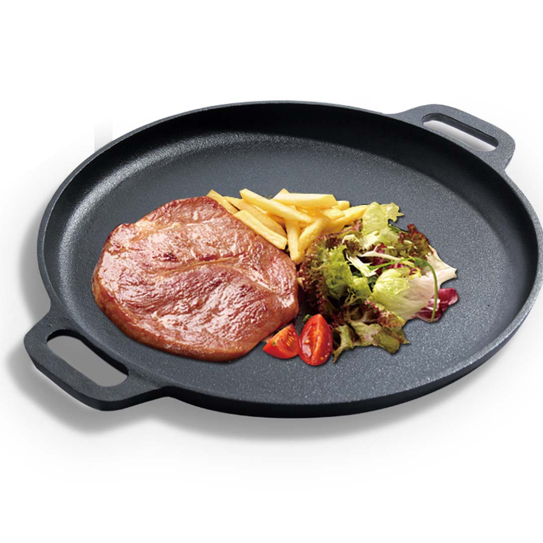 SOGA Cast Iron Frying Pan Skillet Coating Steak Sizzle Platter 30cm - Outdoorium