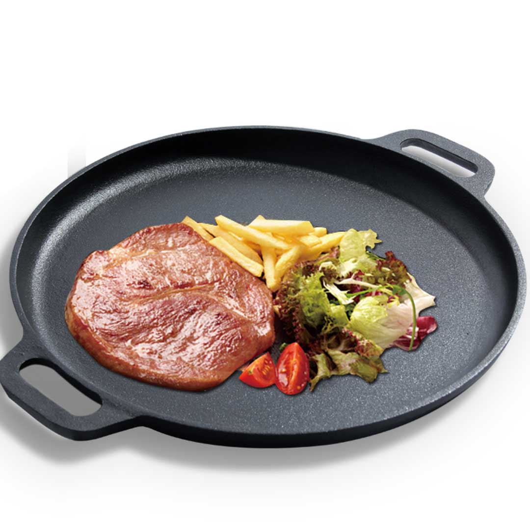 SOGA Cast Iron Frying Pan Skillet Coating Steak Sizzle Platter 30cm - Outdoorium
