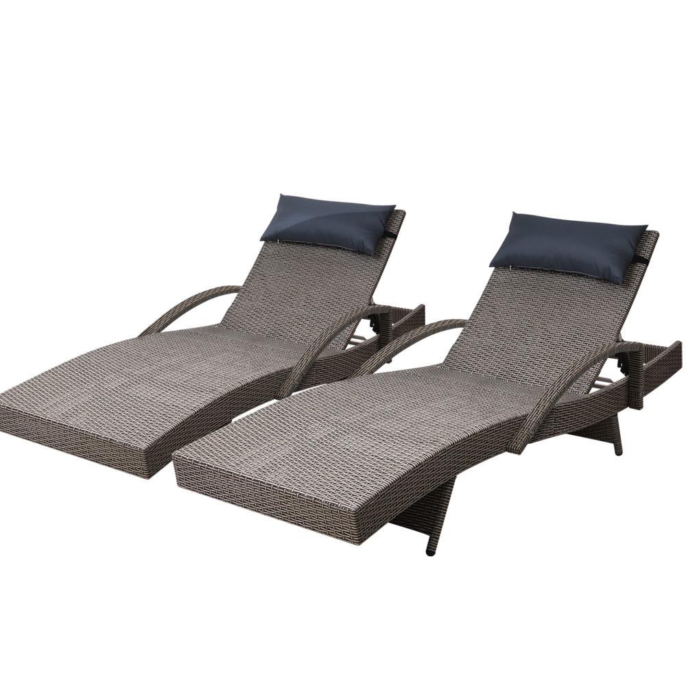 Sun Lounge Outdoor Furniture Wicker Lounger Rattan Day Bed Garden Patio Grey - Outdoorium