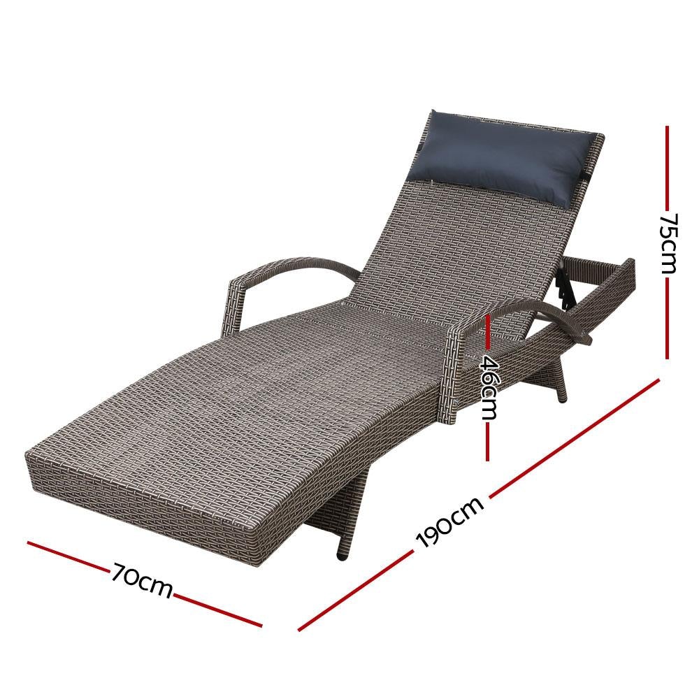 Sun Lounge Outdoor Furniture Wicker Lounger Rattan Day Bed Garden Patio Grey - Outdoorium