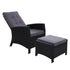 Sun lounge Recliner Chair Wicker Lounger Sofa Day Bed Outdoor Furniture Patio Garden Cushion Ottoman Black Gardeon - Outdoorium