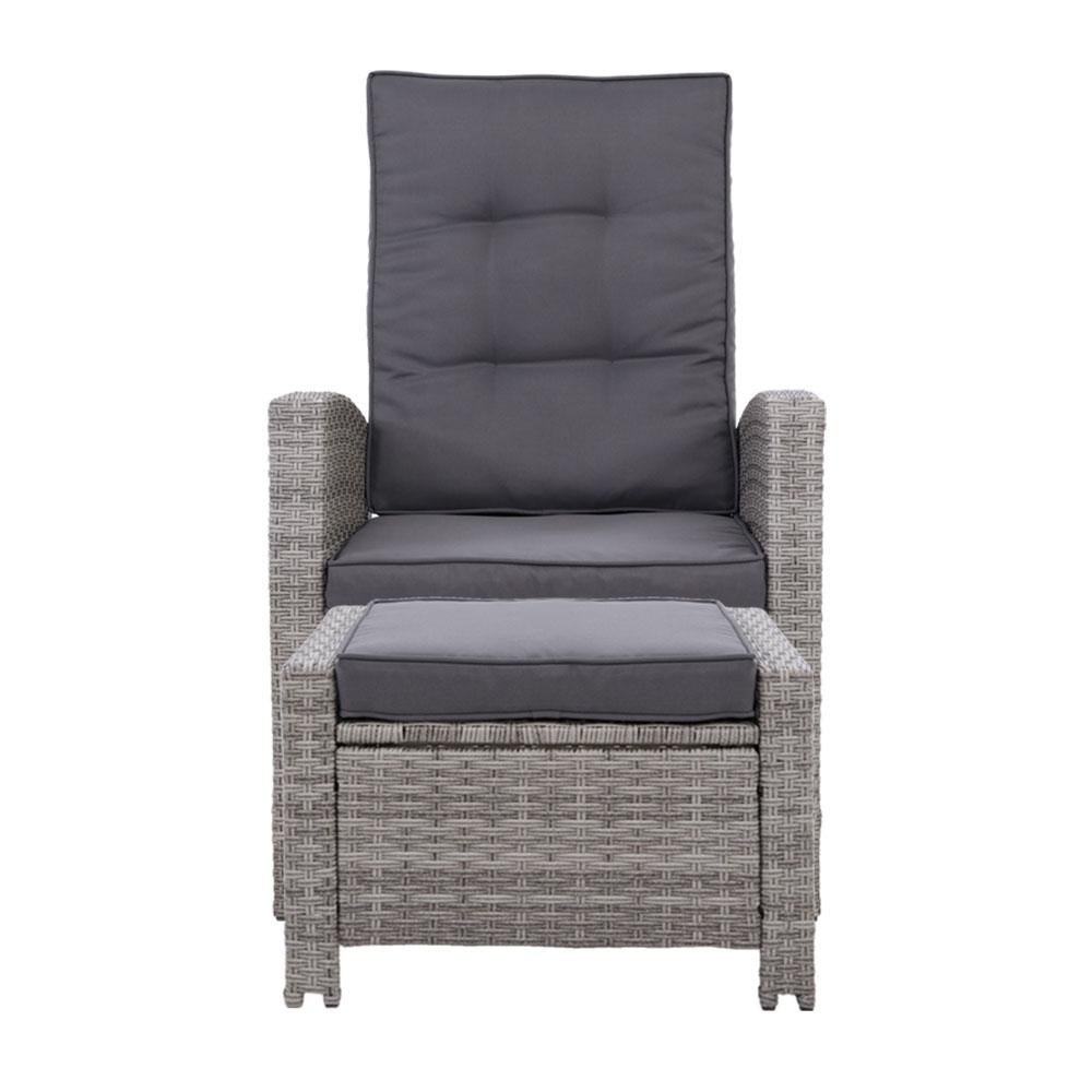 Sun lounge Recliner Chair Wicker Lounger Sofa Day Bed Outdoor Furniture Patio Garden Cushion Ottoman Grey Gardeon - Outdoorium