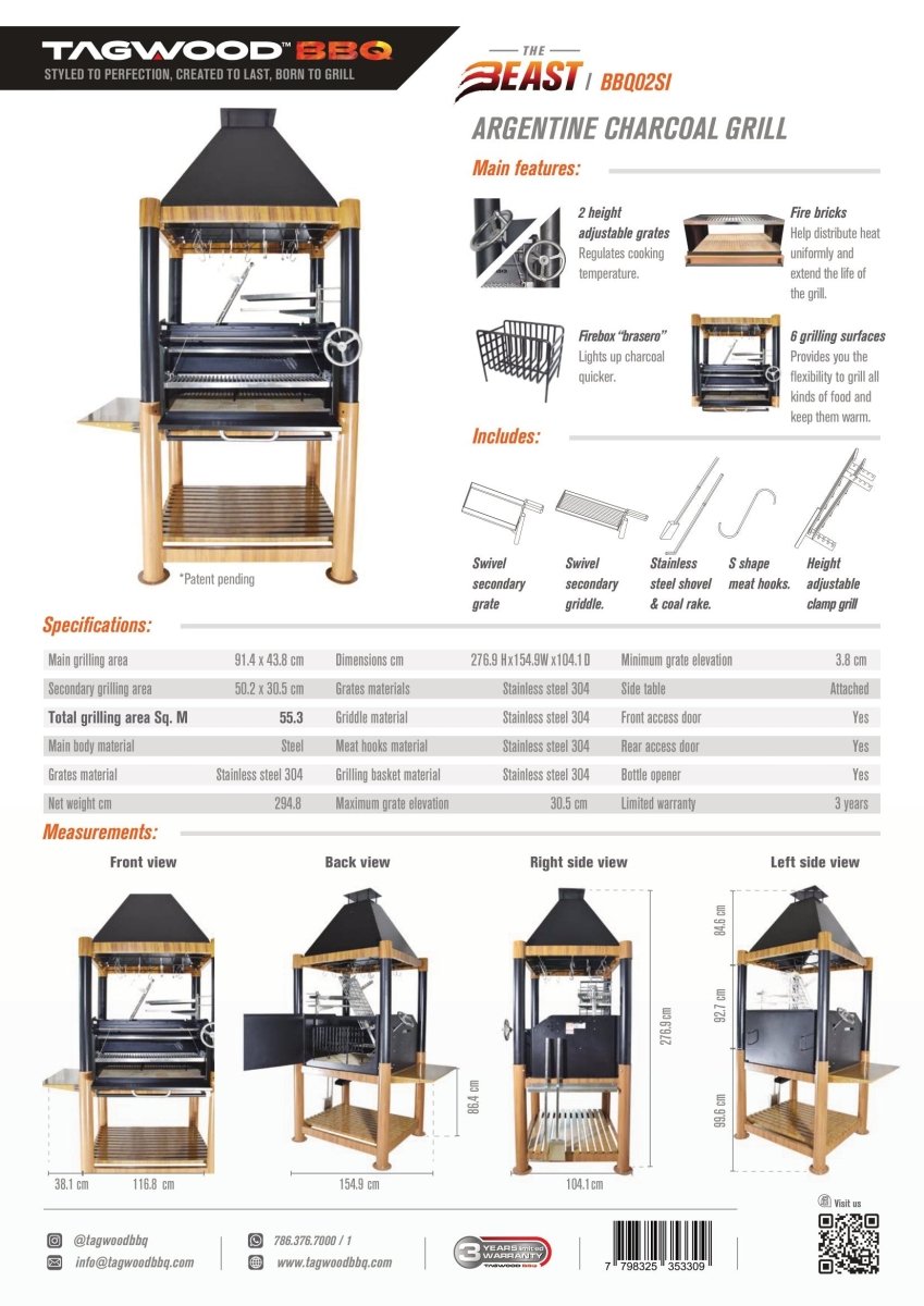 Tagwood BBQ Argentine Wood Fire & Charcoal Grill | BBQ02SI | Outdoorium