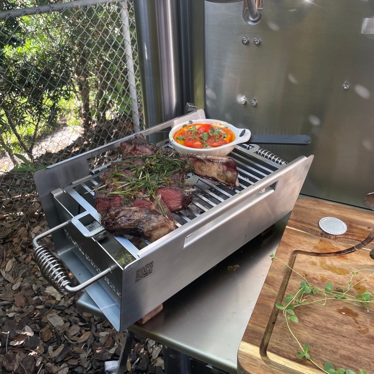 Tagwood BBQ Table Top Warming Brazier | Stainless steel and Acacia wood | BBQ07SS | Outdoorium