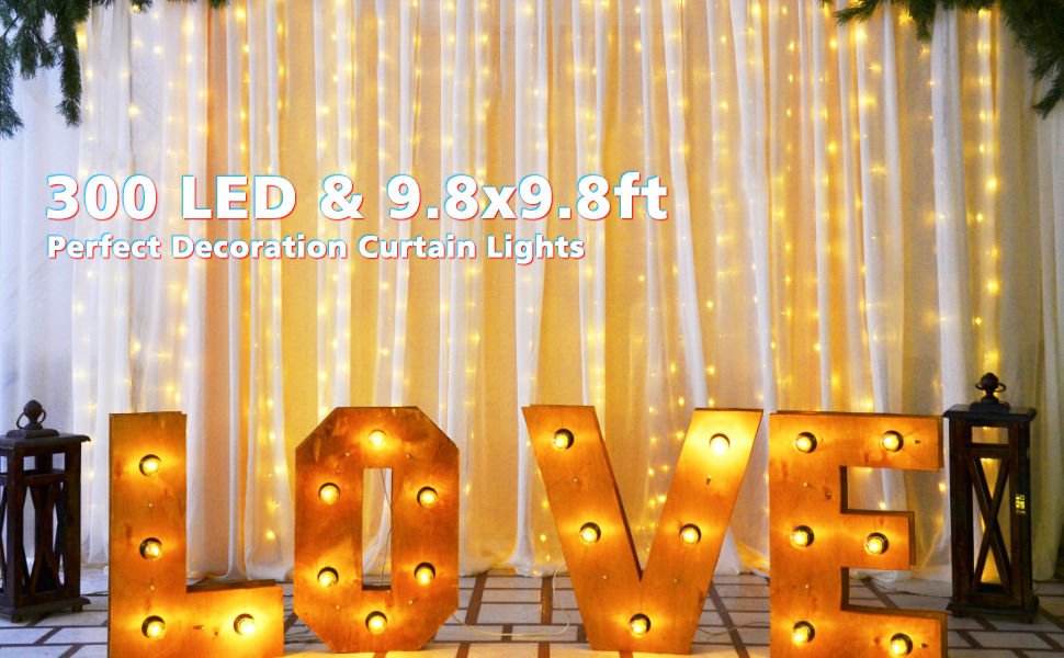 USB Powered 300 LED Curtain String Light with 8 Modes and Remote Control for Bedroom Party Wedding Decorations - Outdoorium