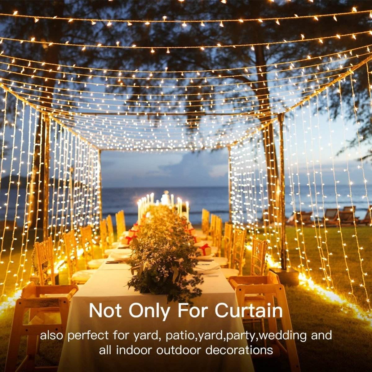 USB Powered 300 LED Curtain String Light with 8 Modes and Remote Control for Bedroom Party Wedding Decorations - Outdoorium