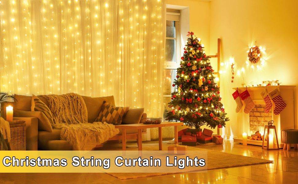 USB Powered 300 LED Curtain String Light with 8 Modes and Remote Control for Bedroom Party Wedding Decorations - Outdoorium